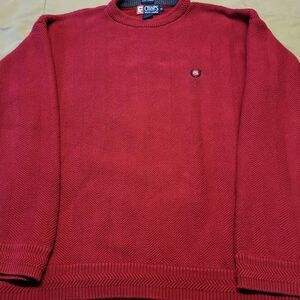 Chaps Ralph Lauren Men’s Sweater – Red Herringbone Knit – 100% Cotton – Size M